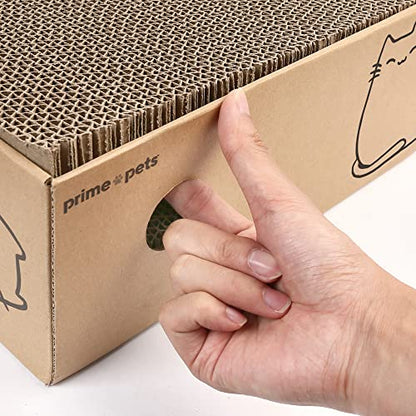 PrimePets Cat Scratcher, Wide Cat Scratch Pad with Box, 5 Pack, XL Reversible Scratcher Cardboard for Indoor Cats, 17x13x5'' Kitty Bed Scratching Board with Catnip, Convenient Replacement Hole Design
