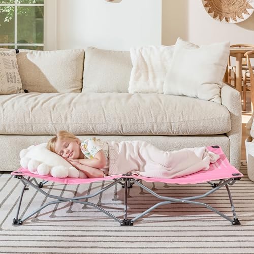 Regalo My Cot® Portable Toddler Bed, Foldable Kids Travel Bed & Camping Cot, Lightweight Sleeping Cot for Toddlers, Indoor/Outdoor, 46.5” x 24” x 9.5”, Pink - color: Pink