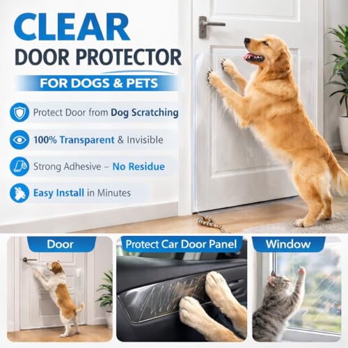 FTSTC Door Protector from Dog Scratching, [Thicken] 6 Pack Clear Training Self Adhesive Tape for Dogs,Cat Scratch Door Frame Protector,Anti Dog Scratch Door Guard (6Roll Total 240'') - size: 6 Rolls (Total 240 inch)