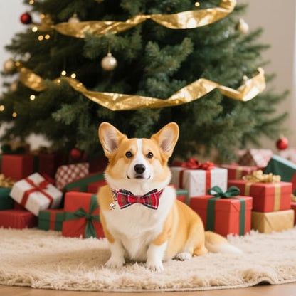 ADOGGYGO Christmas Dog Collars with Bow, Detachable Plaid Bowtie with Charm, Metal Buckle, Adjustable Red Green Plaid Christmas Collars for Small Dogs Boy Girl (Small) - color: Christmas, size: Small