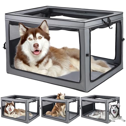 Portable Dog Crate Soft Dog Crate 22",30",36",42" Foldable Basic Dog Crates Easy Set-up, Light, Sturdy, Comfy，Collapsible Crate for Home and Travel (42Inch) - size: 42Inch