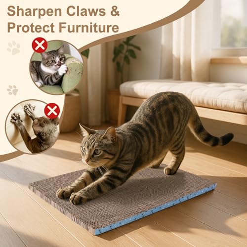 Cat Scratcher Pads, Cat Scratching Cardboard for Indoor Cats 14″Lx10.6″Wx0.6″H Dual-Side Corrugated Cats Scratching Post Reusable Supplies (2PCS) - size: 2PCS
