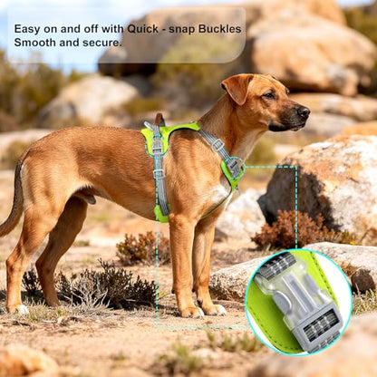 No Pull Dog Harness – Adjustable Reflective Nylon Vest for Small Medium Large Dogs, Escape Proof Training Harness with Leather Control Handle, Lightweight Aluminum Hardware (Green, M) - color: Green, size: M