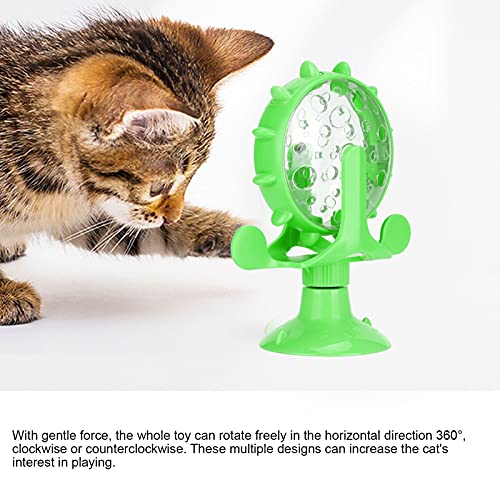 Cat Food Leakage Toy, Windmill Treat Dispensing Cat Puzzle for Indoor Cats, Interactive Slow Feeder with Suction Cup for Kitten Snacks, Mental Enrichment & Fun Play - color: green