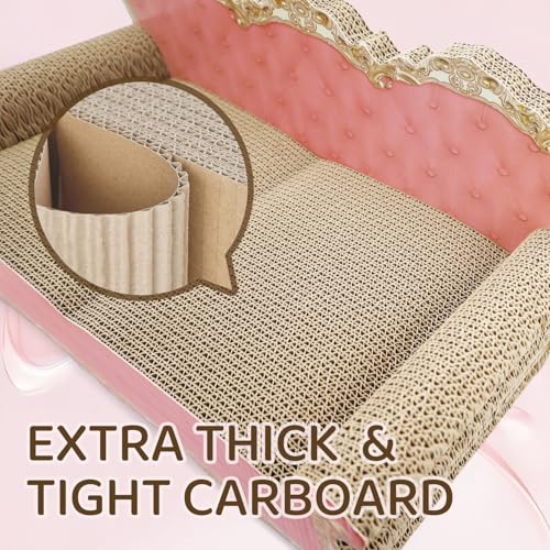 Cardboard Cat Scratcher Bed - Couch Shaped Cat Scratching Board, Cute Lounge Bed Scratching Pad for Indoor Cats Resting Playing - color: Pink