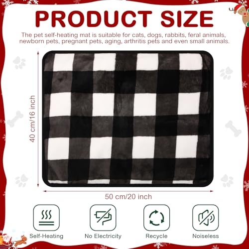 HunnmingRe 2 Pack Self Warming Cat Bed Self Heating Dog Pad Cat Warming Pad Thermal Pet Mat Washable Reflect Body Heat Removable Cover for Indoor Kittens Puppies (Black White Plaid,16 x 20 Inch) - size: 16 x 20 Inch