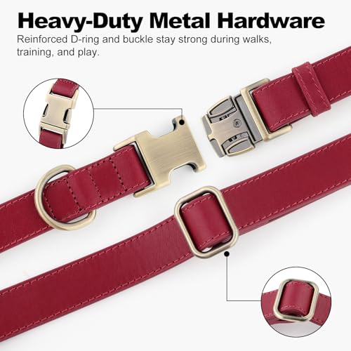 Plutus Pet Genuine Leather Dog Collar – Adjustable Pet Collar with Quick Release Metal Buckle, Soft Real Leather for Small Medium Large Dogs, Heavy Duty & Skin-Friendly (Burgundy, S) - color: Burgundy, size: S