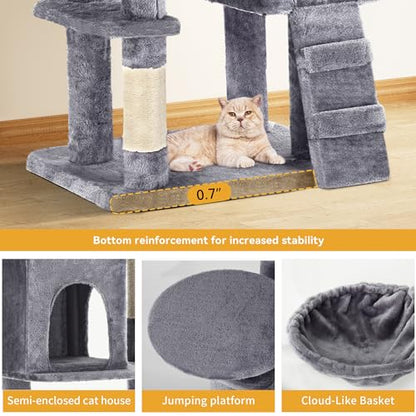 YITAHOME 70.8-Inch Tall Cat Tree Indoor: Multi-Level Kitten Tower with Kitty Condos, Top Perches, Scratching Posts & Cozy Basket Pet Play House Light Gray - color: Light Gray, size: 70.8 inch
