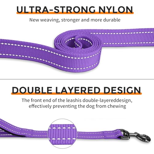 Hands Free Dog Leash by Kazazoo, Adjustable 6-9 FT Waist & Crossbody Leash with Quick Off Buckle, Reflective Stitches for Walking, Jogging,Medium to Large Dogs & Puppies Purple-L - color: Purple, size: L
