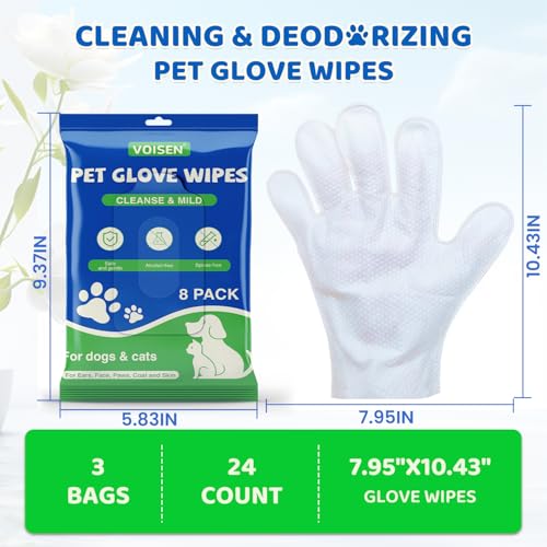 VOISEN Pet Glove Wipes for Dogs,24 Pcs Pet Cleaning Gloves,Dog Wipes Cleaning Deodorizing,Unscented Thick Pet Wipes for Nourish Fur Daily Care and Travel - size: 24 Pack
