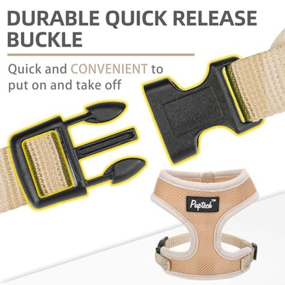 PUPTECK Soft Mesh Dog Harness and Leash Set Pet Puppy Cat Comfort Padded Vest No Pull Harnesses, Solid Beige, XS - color: Solid Beige, size: XS (NECK: 10", CHEST: 10"-14")