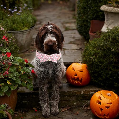 Elegant little tail Halloween Dog Collar, Pink Ghosts Print Dog Collar with Bow Puppy Collar Bowtie Flower Female Cotton Adjustable Collars for Small Medium Large Dogs - color: Pink Ghosts, size: X-Small (Pack of 1)
