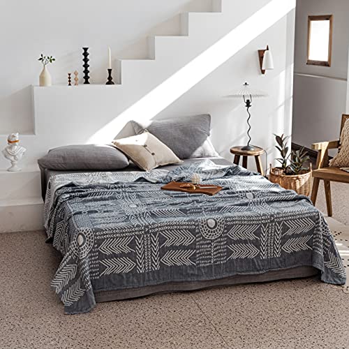 MEJU Indian Bohemia Muslin Summer Boho Blanket Throw for Bed Sofa Couch, 100% Combed Cotton 3 Layer Soft Warm Quick Dry Throw Blanket Bed Coverlet (Boho, F/Q 80 in X 90 in - color: Boho, size: F/Q 80 in x 90 in