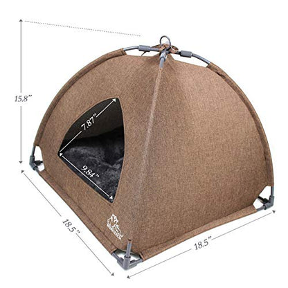 Winsterch Cat Bed Cave for Indoor Cats, Small Pet Tent Cave for Cats, Kittens, and Small Dogs, Warming Cat House with Removable Washable Cushion (18.5'‘ x 18.5’' x 15.8'', Brown) - color: W-Brown