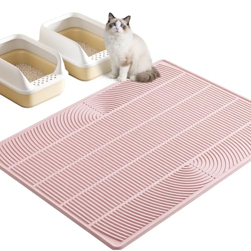 TRZZ XXL Extra Large Cat Litter Mat, Silicone Litter Box Mat for Floor, Waterproof & Non-Slip, Easy to Clean, Cat Litter Trapping Mat & Kitty Litter Catcher for Scatter Control (Pink) - color: Pink