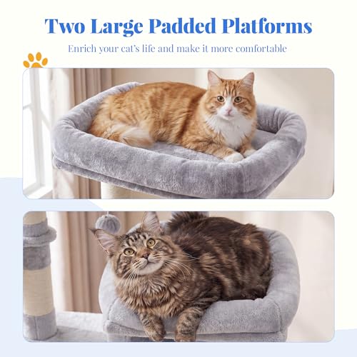 Hey-brother Cat Tree, 74 inches Multi-Level XL Large Cat Tower for Indoor Cats with Three Cat Condos, Two Large Top Decks and Cat Hairbrushfor Kittens, Cats and Pets, Light Gray MPJ035-MW - color: Light Gray