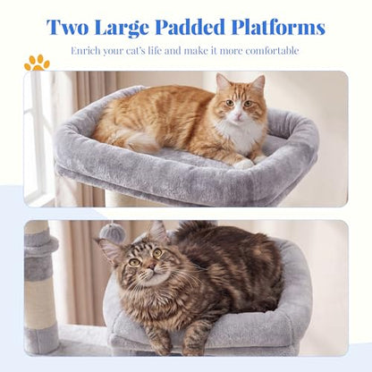 Hey-brother Cat Tree, 74 inches Multi-Level XL Large Cat Tower for Indoor Cats with Three Cat Condos, Two Large Top Decks and Cat Hairbrushfor Kittens, Cats and Pets, Light Gray MPJ035-MW - color: Light Gray