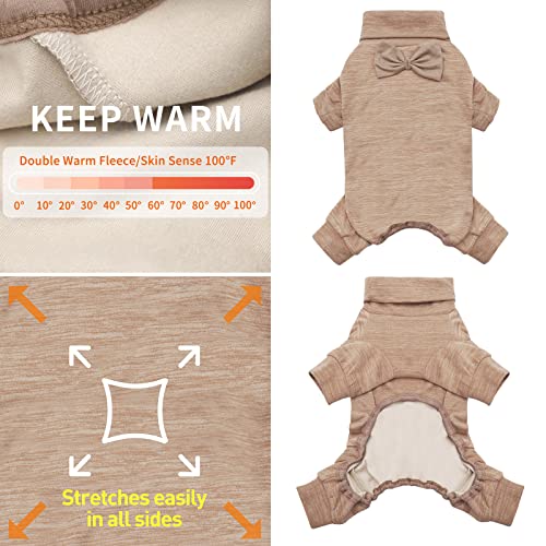 KYEESE Dog CoatsTurtleneck Stretchy Pet Pjs Dog Sweater Super Soft Warm Material Dogs Pajamas with Bowtie Pet Onesie for Small Dogs Cold Weather Coat, Khaki,L - color: 09# Khaki, size: Large (15-22lbs)