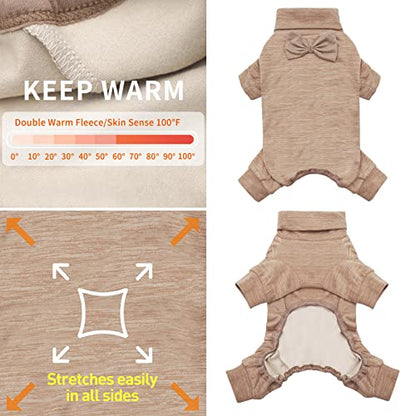 KYEESE Dog CoatsTurtleneck Stretchy Pet Pjs Dog Sweater Super Soft Warm Material Dogs Pajamas with Bowtie Pet Onesie for Small Dogs Cold Weather Coat, Khaki,L - color: 09# Khaki, size: Large (15-22lbs)