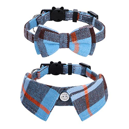 Faleela 2 Pack/Set Cat Collar with Cute Bow Tie and Bell,Breakaway Plaid Shirt Collar for Kitty Adjustable Safety - color: 2023new-Blue