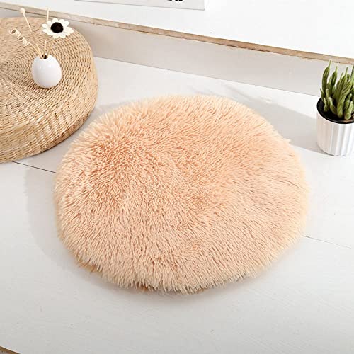 Calming Dog Cat Bed Cat Cushion Cat Mat Long Plush Round Sleeping Bed for Small Medium Kitten Puppy,15.74"/19.68"/23.62"(40cm/15.74inch,Apricot) - color: Apricot, size: 40cm/15.74inch