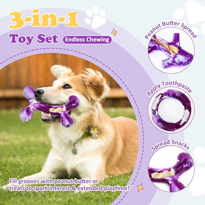 Furdog 3 Pack Dog Toys for Aggressive Chewers Indestructible Dog Toy for Large Dogs Tough Dog Toys to Keep Them Busy, Purple (Purple2) - color: Purple2
