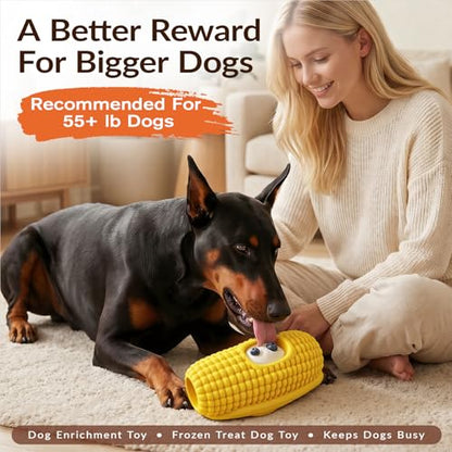 XL 3-in-1 Corn-Shaped Frozen Treat Dog Toy, No-Transfer Fill & Freeze Lick Cup, Stuffable Lick Toy & Tough Chew Toy for Aggressive Chewers, Long-Lasting Enrichment