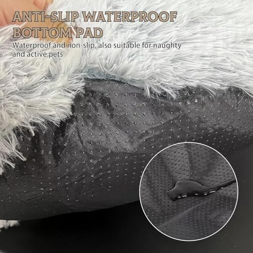 Cat Bed Round Fluffy Hooded Cat Bed Cave, Anti-Anxiety Cave Bed with Hooded Blanket, Cozy Cuddler Luxury Puppy Pet Bed, Anti-Slip Bottom and Machine Washable (Grey, Medium) - color: Grey, size: Medium
