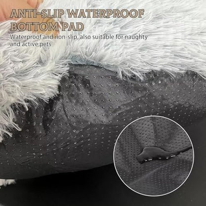 Cat Bed Round Fluffy Hooded Cat Bed Cave, Anti-Anxiety Cave Bed with Hooded Blanket, Cozy Cuddler Luxury Puppy Pet Bed, Anti-Slip Bottom and Machine Washable (Grey, Medium) - color: Grey, size: Medium