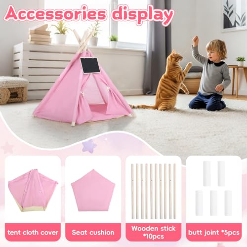 Dog & Cat Teepee Tents Indoor Pet Teepee Bed with Thick Cushion Portable Dog Houses Pink Cat Tents for Puppy & Pet(S: 15.5 x 15.5 x 21 Inch) - size: S: 15.5 x 15.5 x 21 Inch