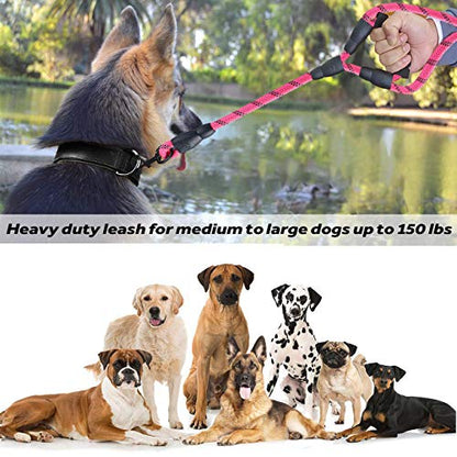 JSXD 5 FT Heavy Duty Double Handle Dog Leash with Comfortable Padded and Reflective Rope, for Small, Medium, Large Dogs (Rope-Pink) - color: Rope-Pink