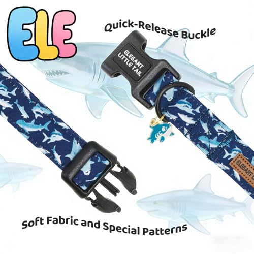 Elegant little tail Summer Dog Collar,Shark Print Spring Pet Collars Dog Cotton Soft Sturdy Puppy Collars Female Adjustable Collar for Small Medium Large Dogs - color: Blue Shark, size: X-Small (Pack of 1)