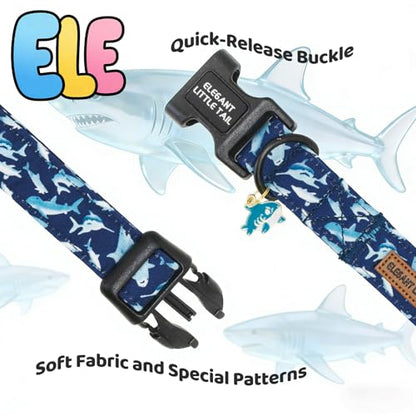 Elegant little tail Summer Dog Collar,Shark Print Spring Pet Collars Dog Cotton Soft Sturdy Puppy Collars Female Adjustable Collar for Small Medium Large Dogs - color: Blue Shark, size: X-Small (Pack of 1)