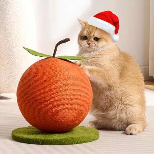 Orange Cat Scratching Post, Cute Cat Scratcher with Sisal Rope, Cat Scratch Post for Indoor Adult Cat and Kitten, Cat Scratching Ball - color: Orange