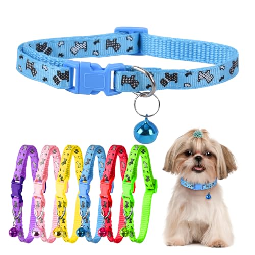 XXS Dog Collar Teacup Dog Collar, Printed Dog Collars, Mini Printed Dog Collars, Teacup Dogs Collars for Small Dogs Cats, Blue, 3/8 inch Width - color: Blue