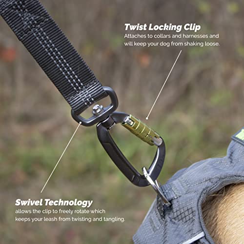 Tuff Mutt Hands-Free Waist Leash for Dog Walking, Running and Hiking, Carabiner Clip, Adjustable Belt with Double Handle, Reflective Bungee Design for Large & Medium Dogs - color: Carabiner/Gray
