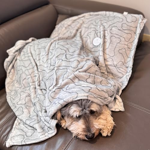 SPOT Snuggler Bones Blanket - Ultra Soft, Machine Washable Dog Blanket for Beds, Furniture Protection, Travel, and Crates - 30 x 40 inch, Grey Fleece Throw with Bone Print Design - size: 30x40, style: Bones Print