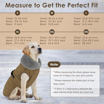 Dog Coat, Waterproof Dog Winter Jacket with Adjustable Buckle, Reflective Turtleneck Pet Snow Vest Warm Fleece Sweater for Small Medium Large Dogs - Khaki, 2XL - color: Khaki, size: XX-Large