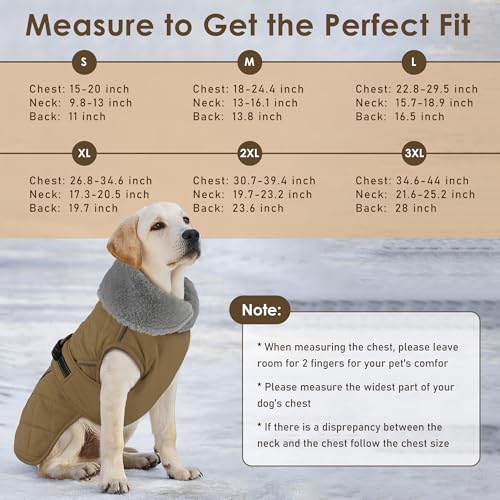 Dog Coat, Waterproof Dog Winter Jacket with Adjustable Buckle, Reflective Turtleneck Pet Snow Vest Warm Fleece Sweater for Small Medium Large Dogs - Khaki, 3XL - color: Khaki, size: XXX-Large