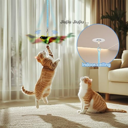 TUGFREE Chirping Bird Cat Toy Set - Interactive Chirping Bird & Squeaky Mouse Toy for Indoor Cats, Motion Activated Kitten Play Toys with Realistic Sound & Feather, 2-in-1 Fun for All Breeds