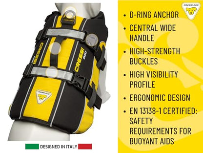 Cressi DLJ Dog Life Jacket Dog Life Jackets, Black/Yellow, XL - size: X-Large