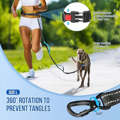 SlowTon Hands Free Dog Leash - with Removable Zipper Pouch, Shock Absorbing Bungee, Dual Handle & Reflective Stitches, Wide Padded Adjustable Waist Leash for Dogs Walking Running (L, for 1 Dog) - size: Large for 25 - 80 lbs
