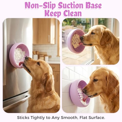 Slow Feeder Dog Bowls for Liquid Treats, Non-Slip Interactive Anxiety Relief Freeze Dog Lick Bowl, Yogurt Pup Lick Toy, Enrichment Treat Dietary Supplement/Post-Op Nutrition (Purple, L) - color: Purple