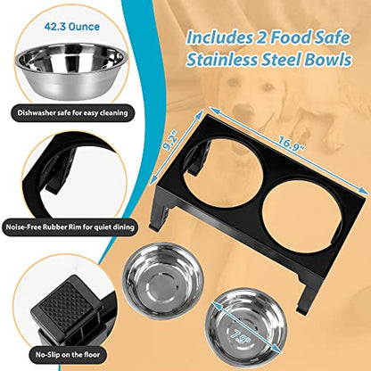Niubya Elevated Dog Bowls with 2 Stainless Steel Dog Food Bowls, Raised Dog Bowl Adjusts to 5 Heights (3.15", 8.66", 9.84",11.02", 12.2") for Small Medium and Large Dogs - color: Black