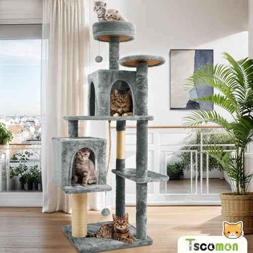 58.5inch Large Cat Tree Tower Condo for Indoor Cats, Soft Plush Multi-Level Climbing Tree Cat House, Scratching Post, More Entrance/Exit, Sisal Rope, Grey - color: Grey