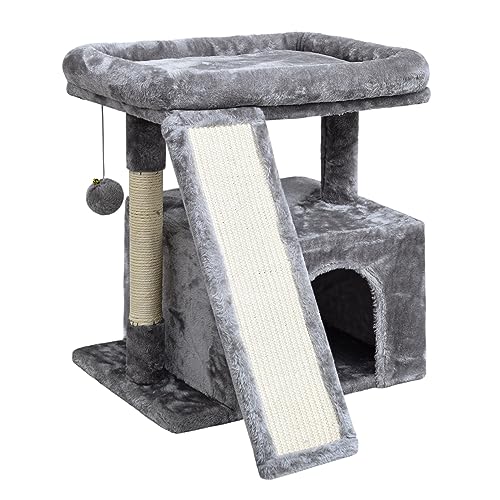 Small Cat Tree for Indoor Cats, Cat Tower with Scratching Post and Board, Cat House with Perch for Kitten, Stable Condo and Stand (Light Grey) - color: Light Grey