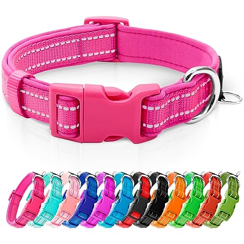Reflective Dog Collar,Soft Neoprene Padded Pet Collar with ID Tag Ring,Adjustable for Puppy and Small Dogs,Hot Pink,XS - color: Hot Pink, size: X-Small (Pack of 1)