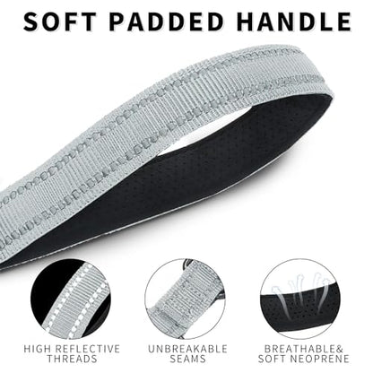 12” Short Dog Leash, Reflective Nylon Padded Handle, Heavy Duty Strong Traffic Leash with Carabiner Clip, Perfect for Large or Medium Dogs (Gray, 12 Inch) - color: Gray