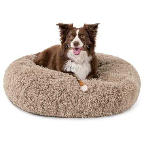 PetAmi Calming Dog Bed for Small Medium Dog Cat, Round Donut Dog Bed Washable, Fluffy Faux Fur Plush Cuddler Pet Kitten Cushion Bed, Anti-Slip, Fits up to 45 lbs, 30 inch, Taupe - color: Taupe, size: Medium - 30"