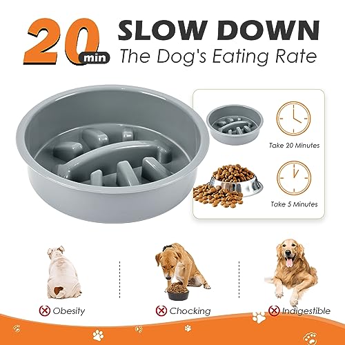 ADENGL Elevated Dog Bowls with Slow Feeder Dog Bowls, 5 Height Adjustable Raised Bowl Stand with 2 Stainless Steel Food & Water Container, Pet Bowl Elevated for Medium Large Pet - color: Grey, Slow Feeder, size: Large Dogs